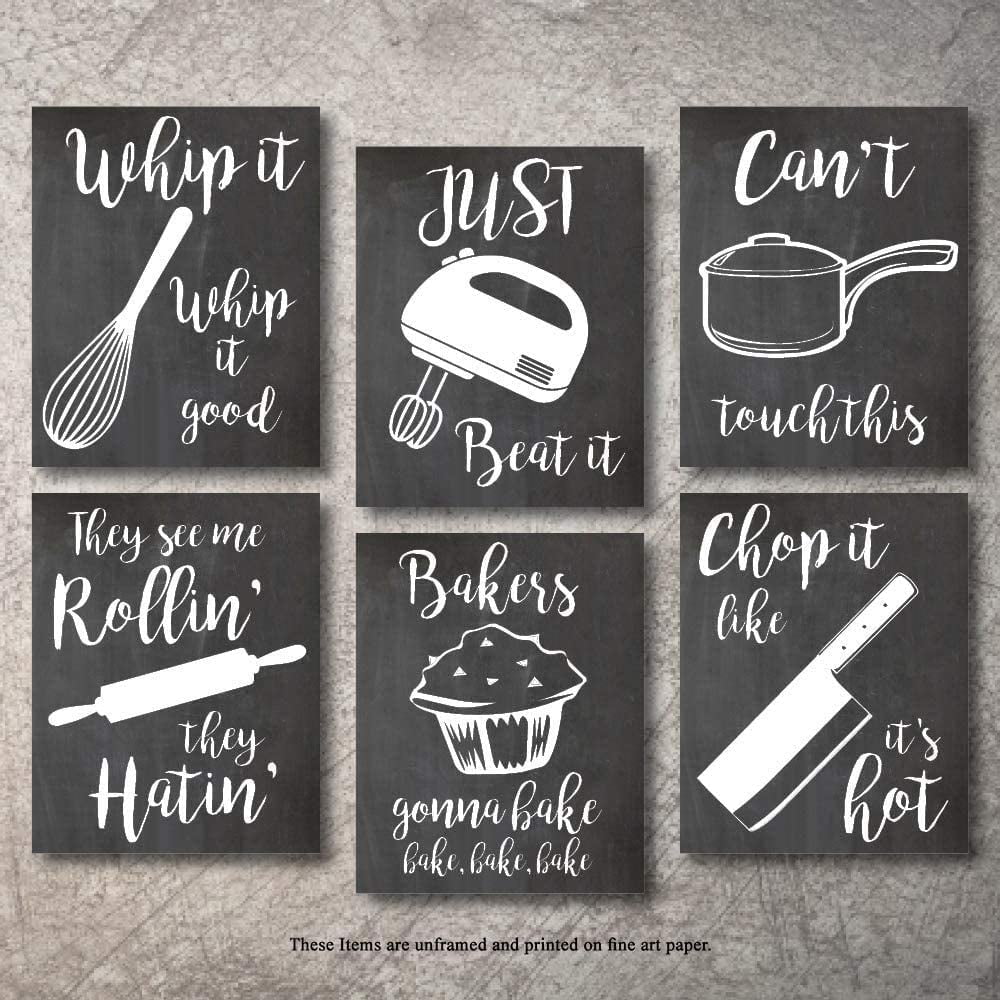 Home Decor Funny Gift 6 Kitchen Wall Art Prints Kitchenware with Sayings  Unframed Farmhouse Home Office organization Signs Bar Accessories  Decorations sets white house Deco Kitchen Decor (8