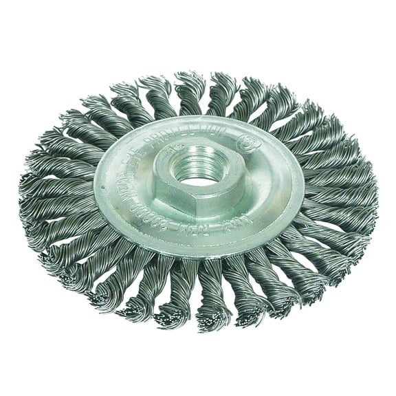 Robtec Stringer Bead Twist Wire Wheel Brush, 6" x 5/8"-11 Threaded Arbor