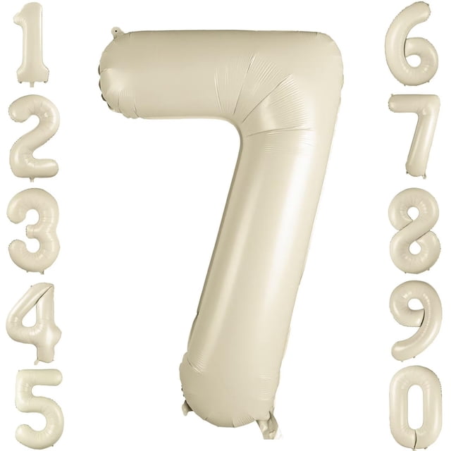 Globo LVMOQIQIU, 40 pulgadas, blanco, número 7, blanco crema, 0-9