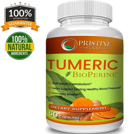 Pristine Turmeric Curcumin Supplement with BioPerine - Support Healthy Blood, Metabolism & Antioxidant Booster - 60 Ct.