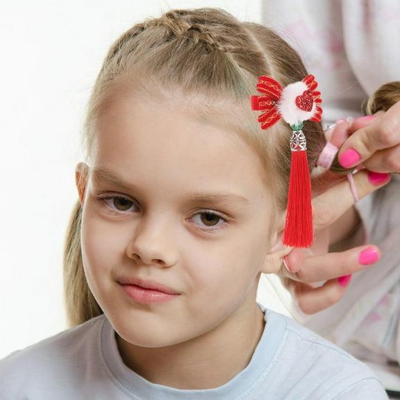 LOLIPPYY 2-Pack Red Cloth Tassel Heart Hair Clips for Women and Girls, Stylish and Accessories