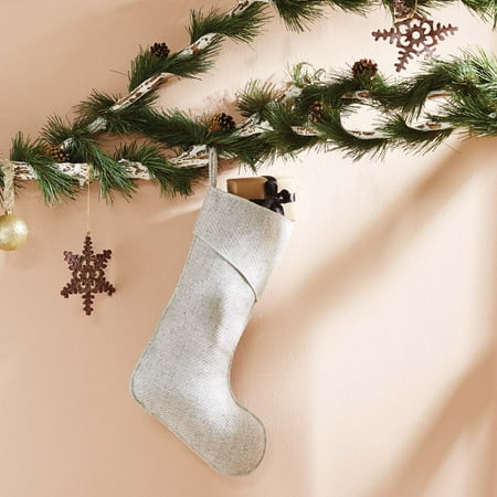 Belted Textured Wool Blend - Nickel Grey Farmhouse Christmas Decor Tinsley Fabric Loop Viscose Wool Blend Textured Solid Color 15x11 Stocking