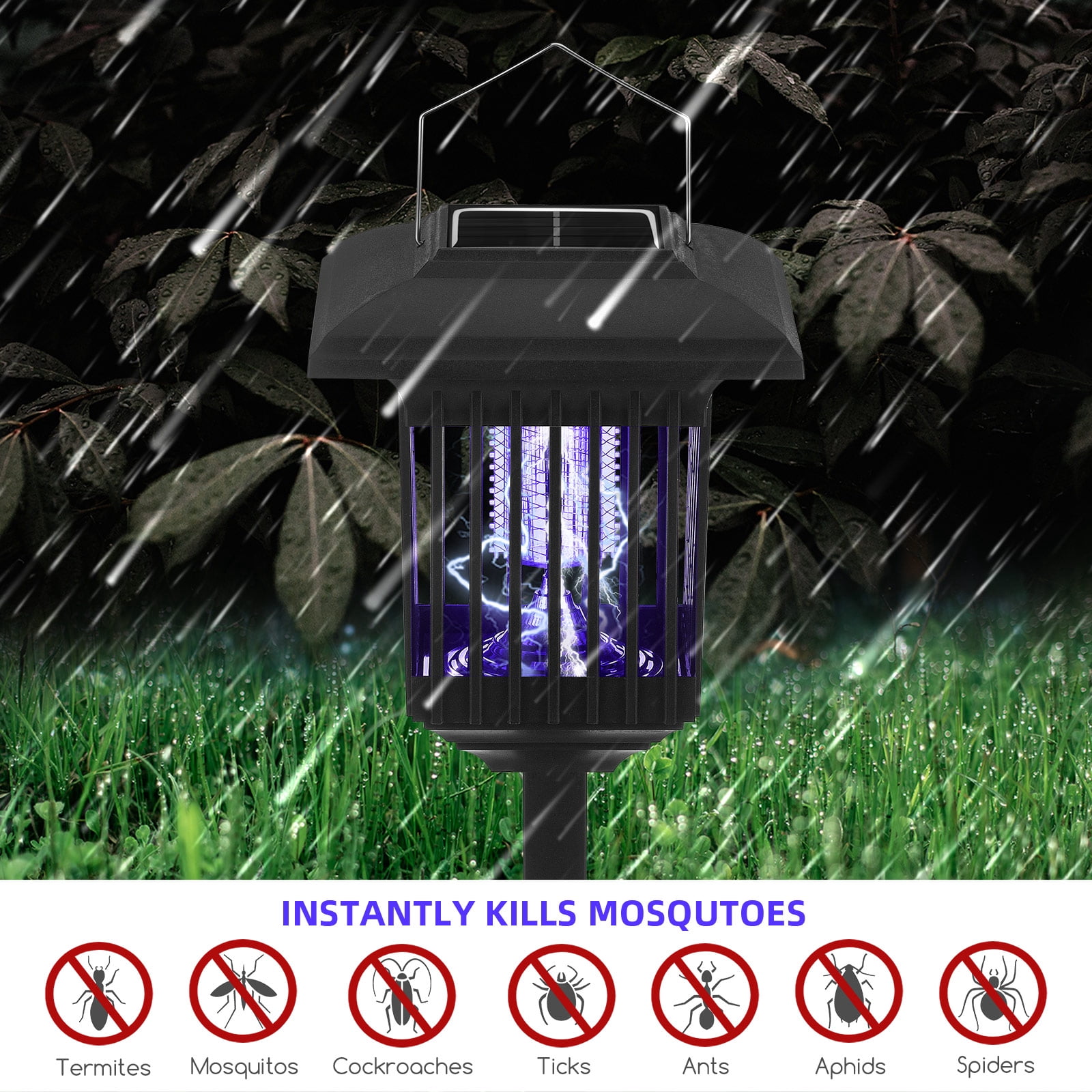Kqiang Solar Killer Torch Outdoor Mosquito Zapper, Black, 2 Count
