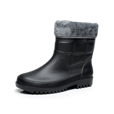 

Lacyhop Men s Garden Shoes Wide Calf Rain Boots Slip Resistant Rubber Boot Working Casual Rainboot Winter Warm Waterproof Black with Removable Plush Liner 8
