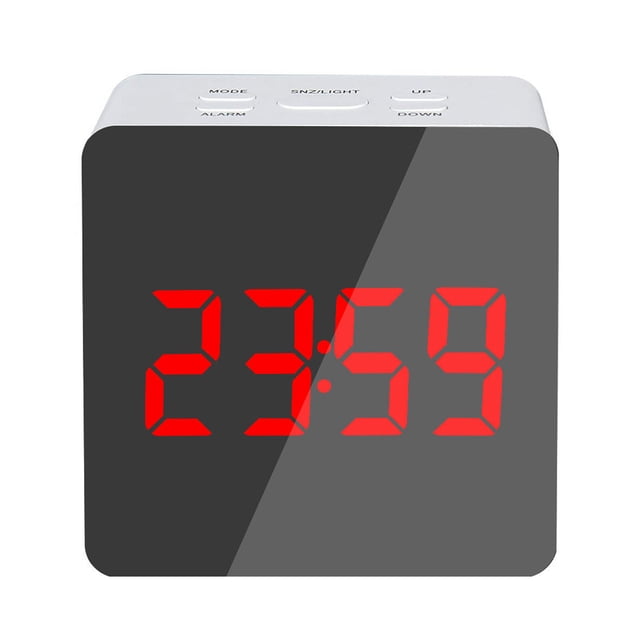 Reloj despertador digital LED Temperatura Escritorio Espejo de maquillaje Arte Snooze Reloj Dormitorio Decoración de oficina, Cuadrado kenally HA3237-08B