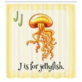 thumbnail image 2 of Jellyfish Shower Curtain, Letter J Learning Themed Infographic Educational Graphic Image, Fabric Bathroom Set with Hooks, 69W X 70L Inches, Pastel Yellow and Multicolor, by Ambesonne, 2 of 2