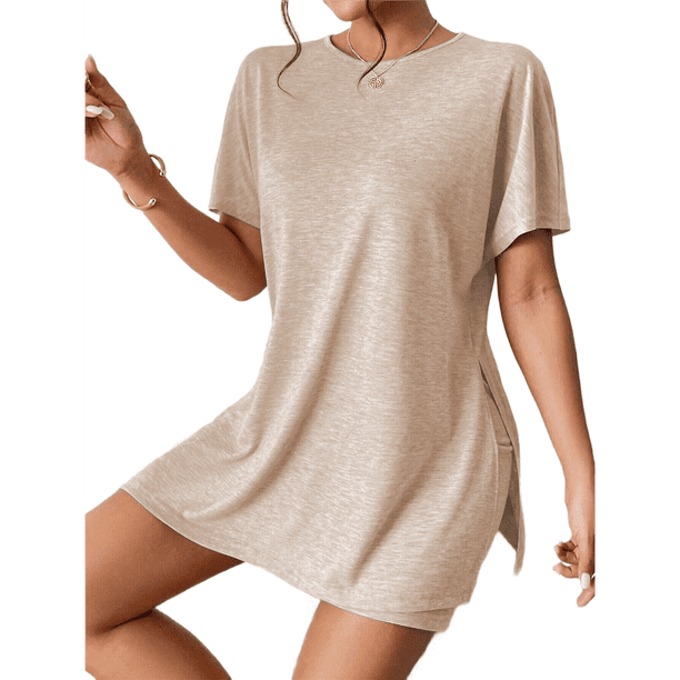 Conjunto de Dos Piezas de Corta para Mujer: Camiseta Holgada y Shorts Estilo Biker, Color Albaricoque M