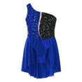 thumbnail image 5 of YIZYIF Kids Girls Sequins Figure Skating Dress One Shoulder Dance Gymnastics Competition Leotard Dress Royal Blue 12, 5 of 7