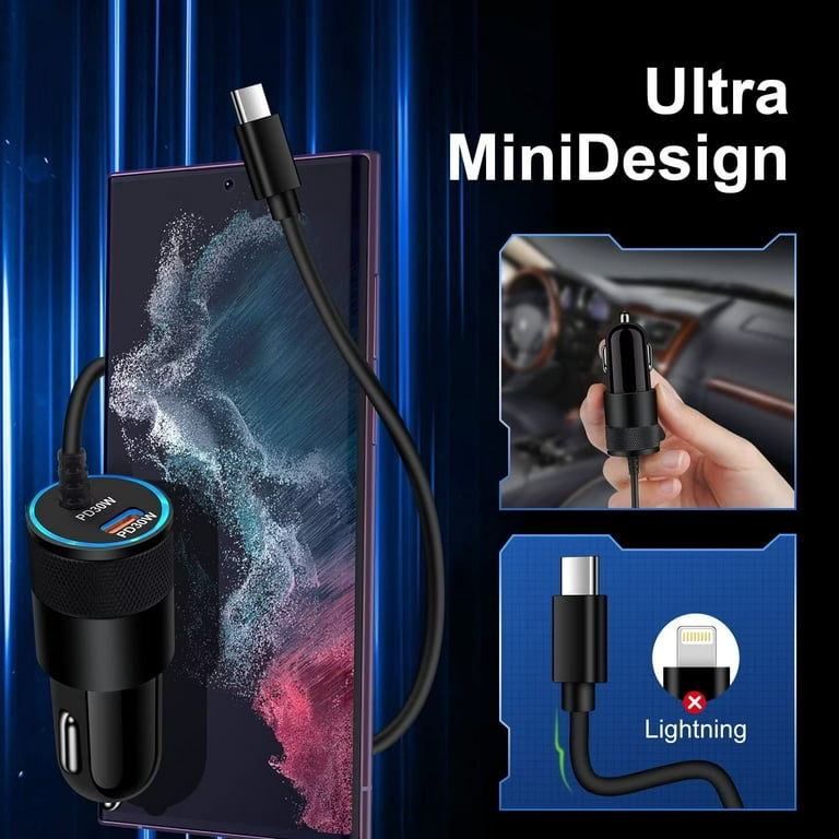 60w cigarette lighter charger Fivebox 60W USB C Car Charger Cigarette Lighter Adapter with 3.3 ft Cable, Black