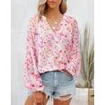 thumbnail image 3 of FreshPretty Women Casual Boho Blouse Dressy Floral Puff Long Sleeve Shirts V Neck Lightweight Chiffon Summer Fall Tops, 3 of 8