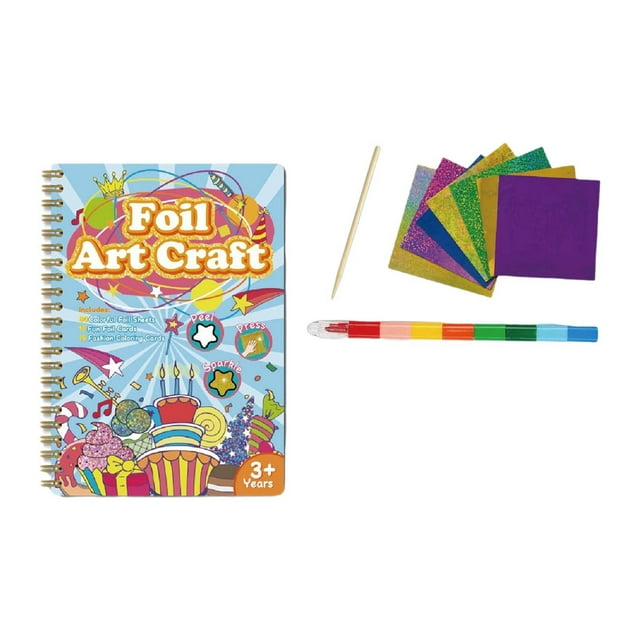 Manualidades con papel de aluminio para niños, libros para colorear, suministros de arte, regalos de cumpleaños, libros de pegatinas de arte mágico B