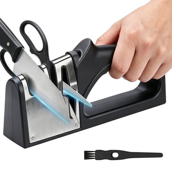 Wavraging 4 in 1 Knife Sharpener, 3 Stage Kitchen Knife Sharpener for Sharpening & Polishing, 1 Stage for Scissors Sharpener, Knife Sharpeners to Repair, Restore, Polish Blades, Black