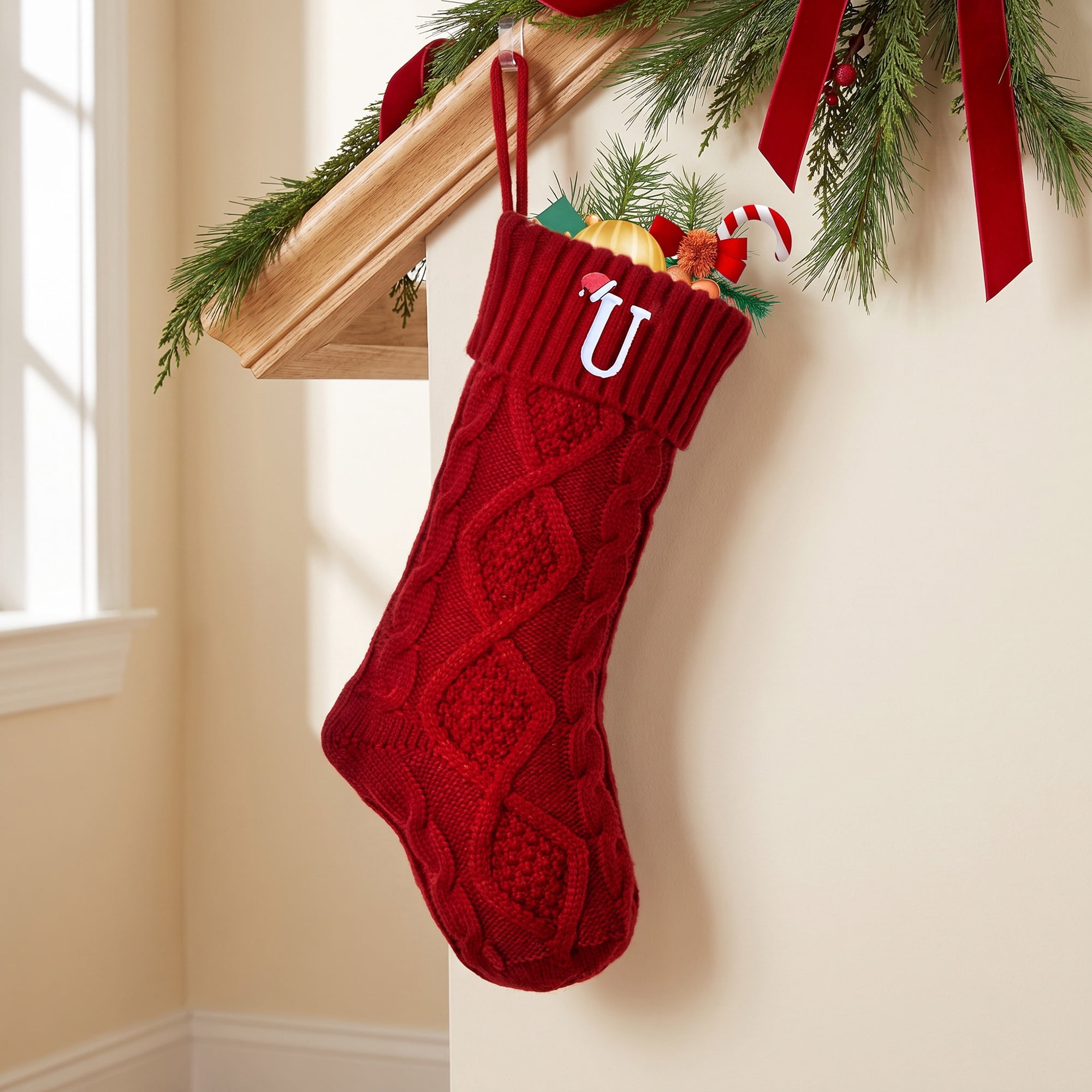 Unique Bargains Canine Bone Christmas Stocking Luxury Puppy Holiday Keepsake Sack Red Letter U 17"