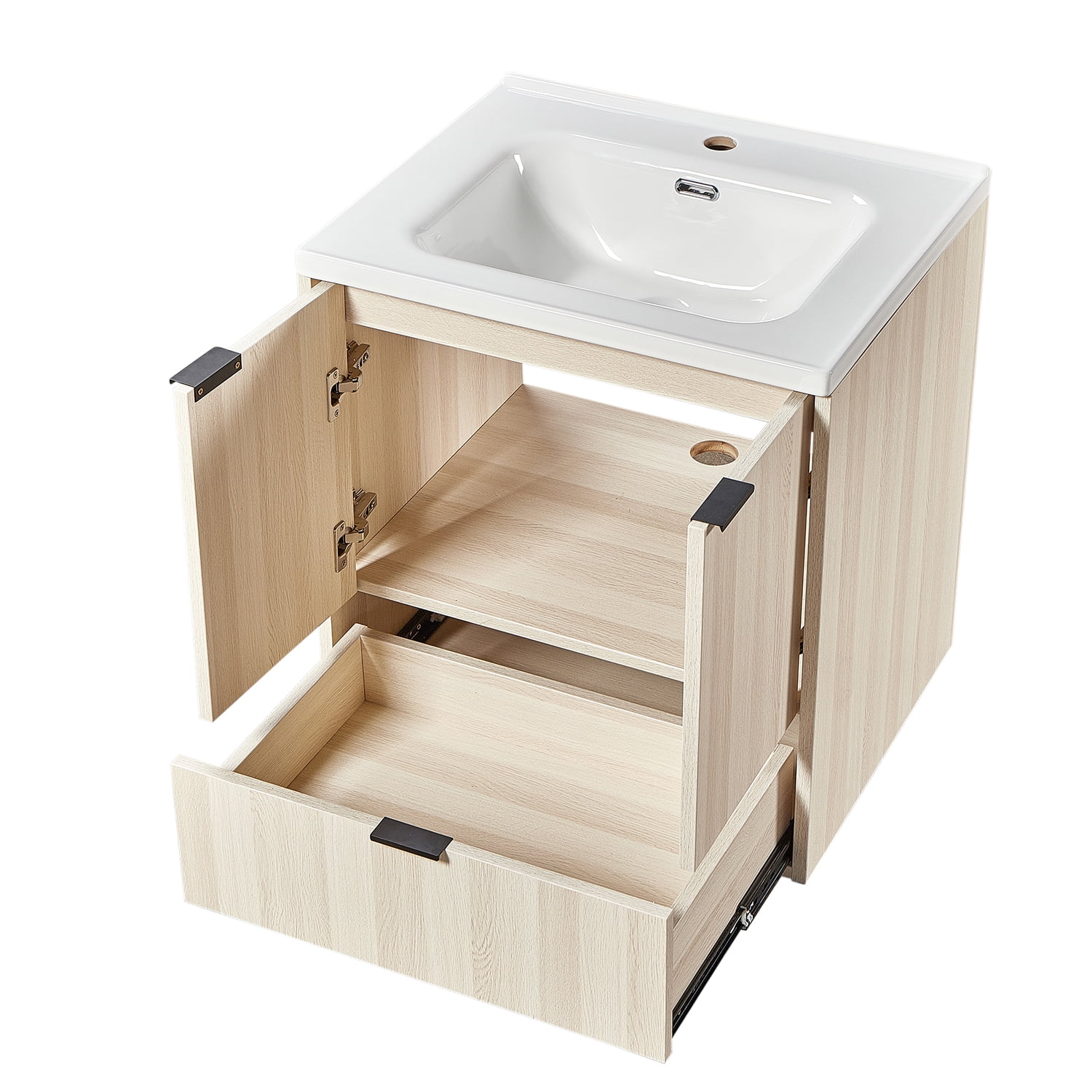 Wall Mount Vanity Cabinet With Drawer White Oak L 24 in x H 24.8 in x D 19.7 in