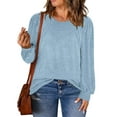 thumbnail image 3 of NISVIYA Womens Plus Size Tops Fall Casual Loose Fit Crew-Neck Tees Lightweight Puff Sleeve Sweatshirts, 3 of 7