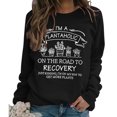 thumbnail image 3 of Sudadera informal para mujer, decoración estampada, manga larga, cuello redondo, Top de poliéster para todas las estaciones, Top negro, palabras blancas XXL, 3 of 5