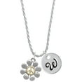 thumbnail image 1 of Delight Jewelry Two-tone Large Daisy with Peace Sign Silvertone Script Initial Disc - W - Charm Necklace, 20"+3", 1 of 4