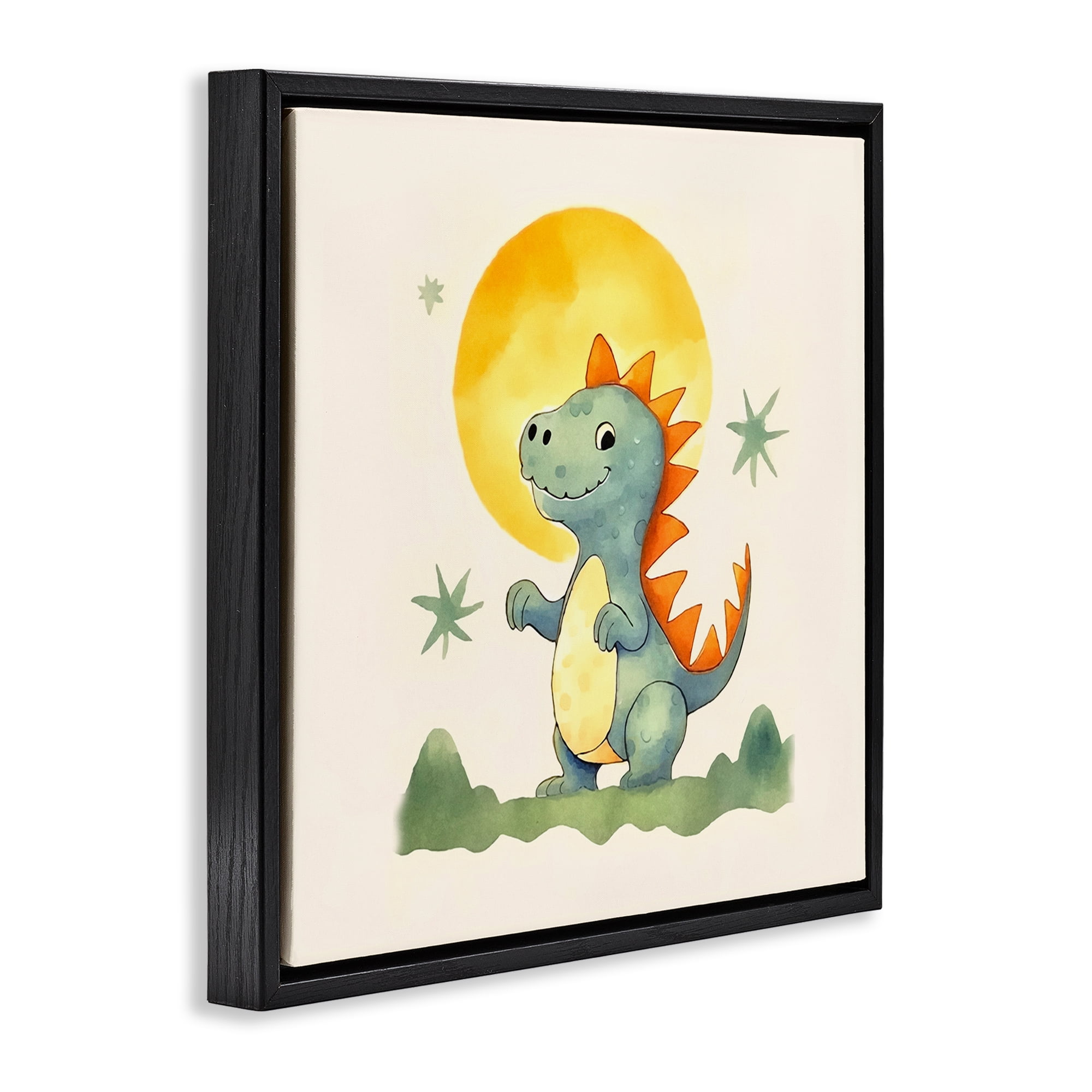 Stupell Industries Dino Under Moonlight Animals Painting Black Floater Framed Canvas Art Print Wall Art, 25 x 25