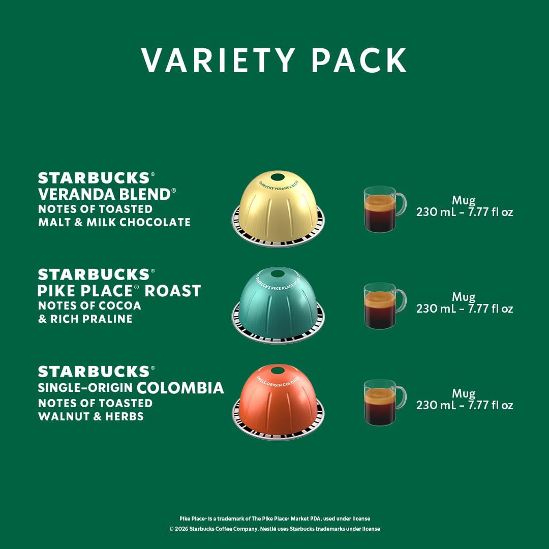 Starbucks by Nespresso Vertuo, Blonde & Medium Roast Variety Pack Coffee, 30-count Coffee Pods, Brews 7.8 oz.