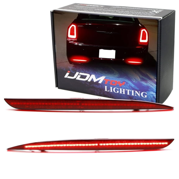 OE-Red Lens 90-SMD Full LED Rear Bumper Reflector Light Trim For 2015-up Chrysler 300, Function as Tail or Rear Fog Lights