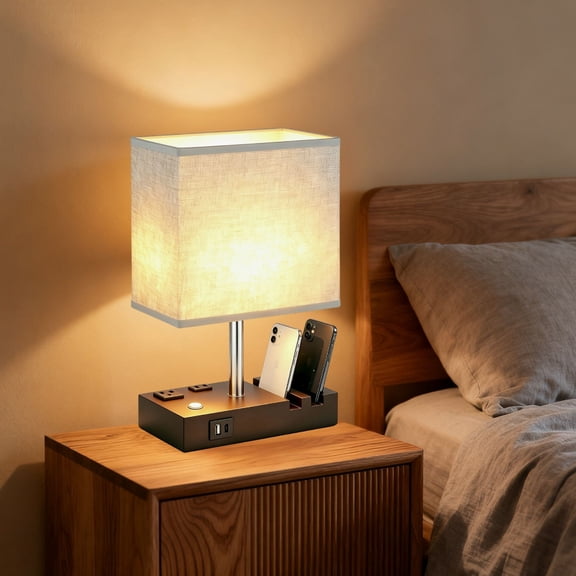calopet Touch Table Lamp for Bedroom, LED Bedside Lamps with 2 Fast USB Charging Ports and 2 Phone Stands for Living Room, Home, Office