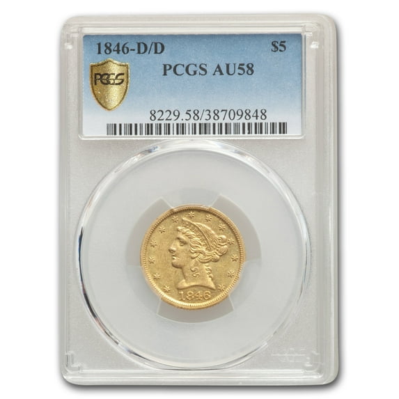 1846-D/D $5 Liberty Gold Half Eagle AU-58 PCGS