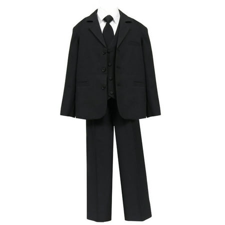 Big Boys Black 5 Pcs Shirt Vest Jacket Tie Pants Husky Suit