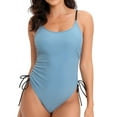 thumbnail image 7 of TrendVibe365 Cute Swimsuits for Women Blue One Piece Bathing Suits Thong Adjustable Shoulder Strap Solid Swimwear Beachwear L, 7 of 7