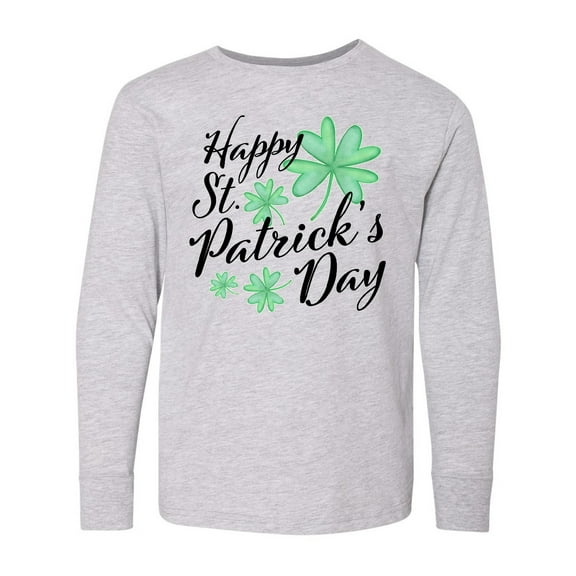 Inktastic Happy St. Patrick's Day- four leaf clovers Long Sleeve Youth T-Shirt