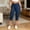Navy, variant on BVnarty women capri slim fit leggings high rise stretch waist side button split hem solid print tight cropped pant caf茅 daily wear Light Blue XL