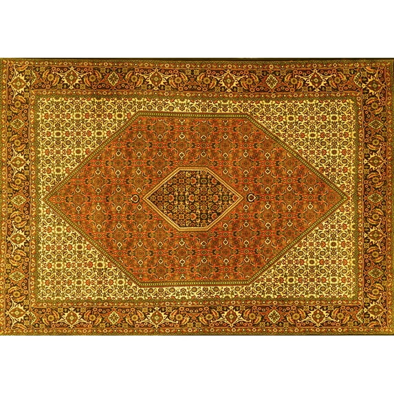 Ahgly Company Machine Washable Indoor Rectangle Persian Yellow Traditional Area Rugs, 7' x 10'