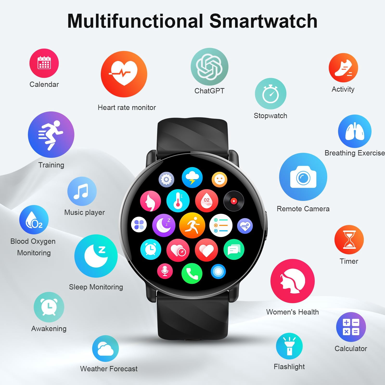 AI Smart Watch for Men Android iphone, 1.39" Touchsreen Fitness Tracker with Bluetooth Call, 110+ Sport Modes, IP68 Waterproof, Gift Idea, Black