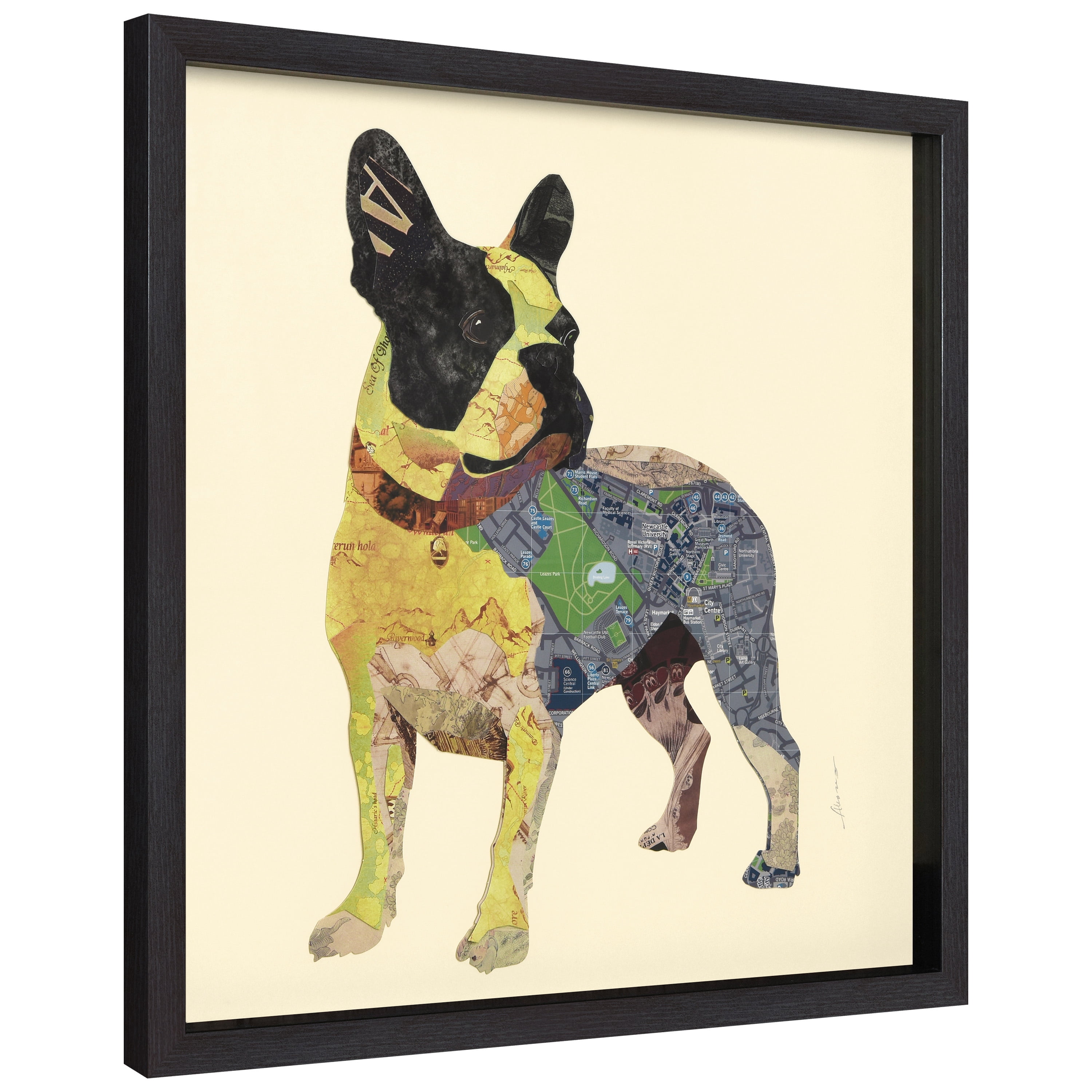 Empire Art Direct Boston Terrier Dimensional Collage Framed Graphic Art Under Glass Wall Art, 25" x 25" x 1.4", Ready to Hang