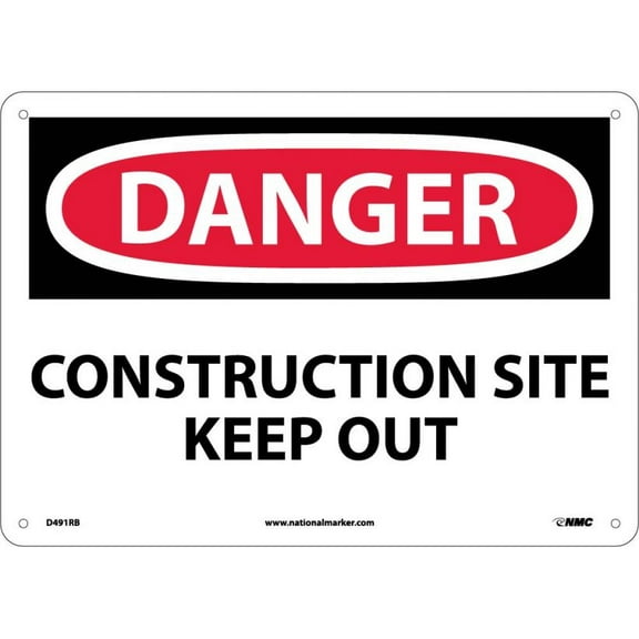 NMC Signs D491Rb, Danger Construction Site Keep Out Sign, 10 X 14, Rigid Plastic .050
