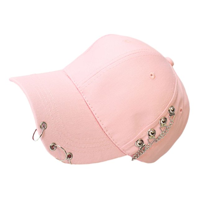 Guardoinrt Adjustable Belt Baseball Cap With Ring Decor Stay Fashionable And Comfortable Chain Pink 1Set