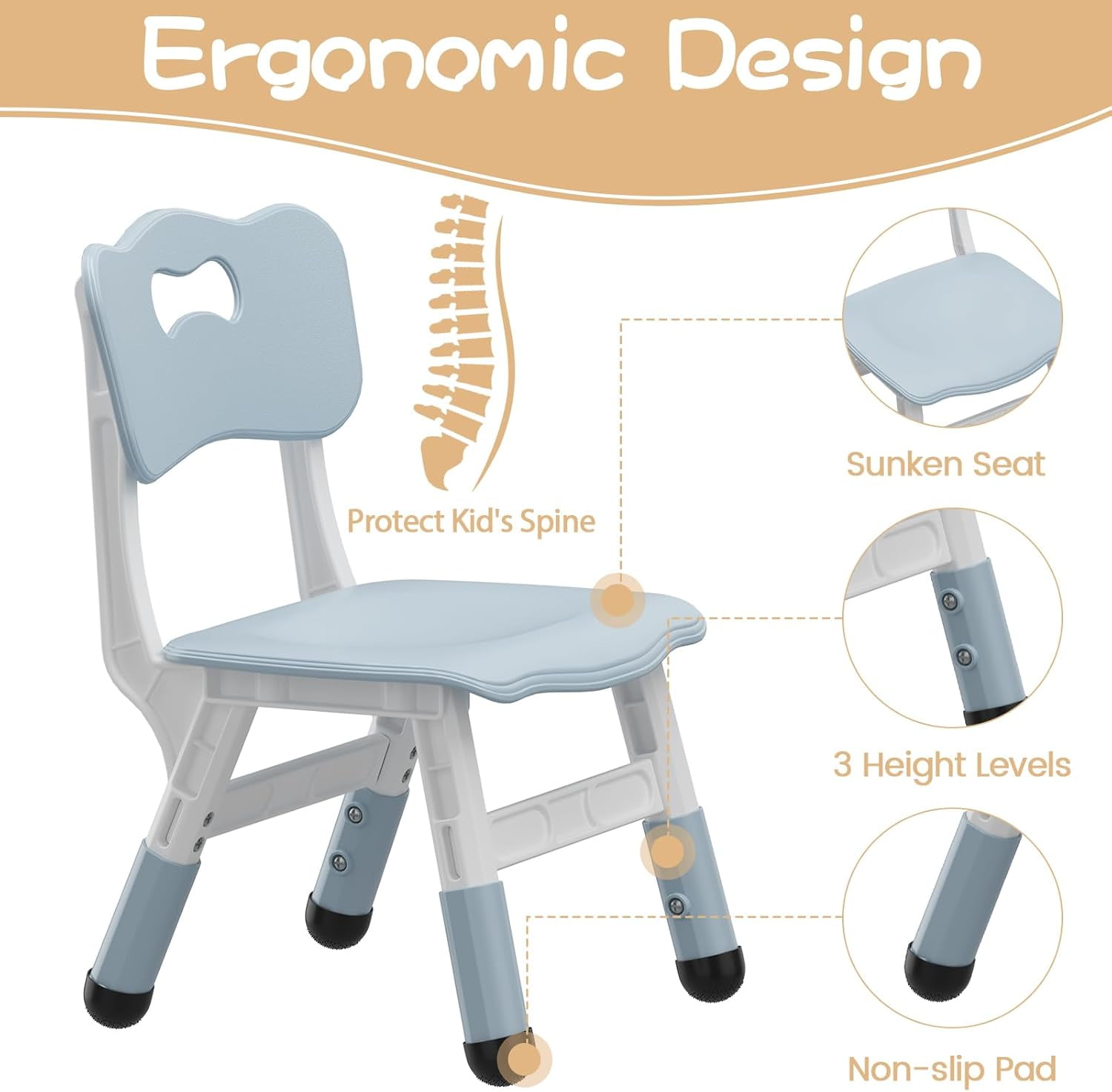 COZONY Adjustable Kids Table & 2 Chairs Set, 4 in 1 Toddler Activity Table Set with Graffiti Tabletop, Preschool Table Set for Reading, Drawing, Eating, Studying,Light Gray