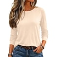 thumbnail image 3 of Women's Casual Shirts Long Sleeve Tops Crewneck Tshirts Fall Clothes | Breathable Comfort Lightweight Basic Tees, Beige L, 3 of 6