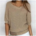 thumbnail image 3 of KBZDBZC Womens Summer Tops Women's Spring Solid Round Neck Knitted Elegant 3/4 Sleeve Top Women Blouses Women's T Shirt Womens Shirts (Khaki,XXXXL), 3 of 5