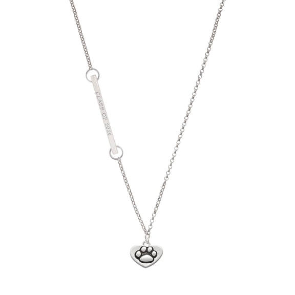 Delight Jewelry Silver-tone Paw in Heart - Silvertone Class of 2026 Delicate Bar Necklace, 18.75"