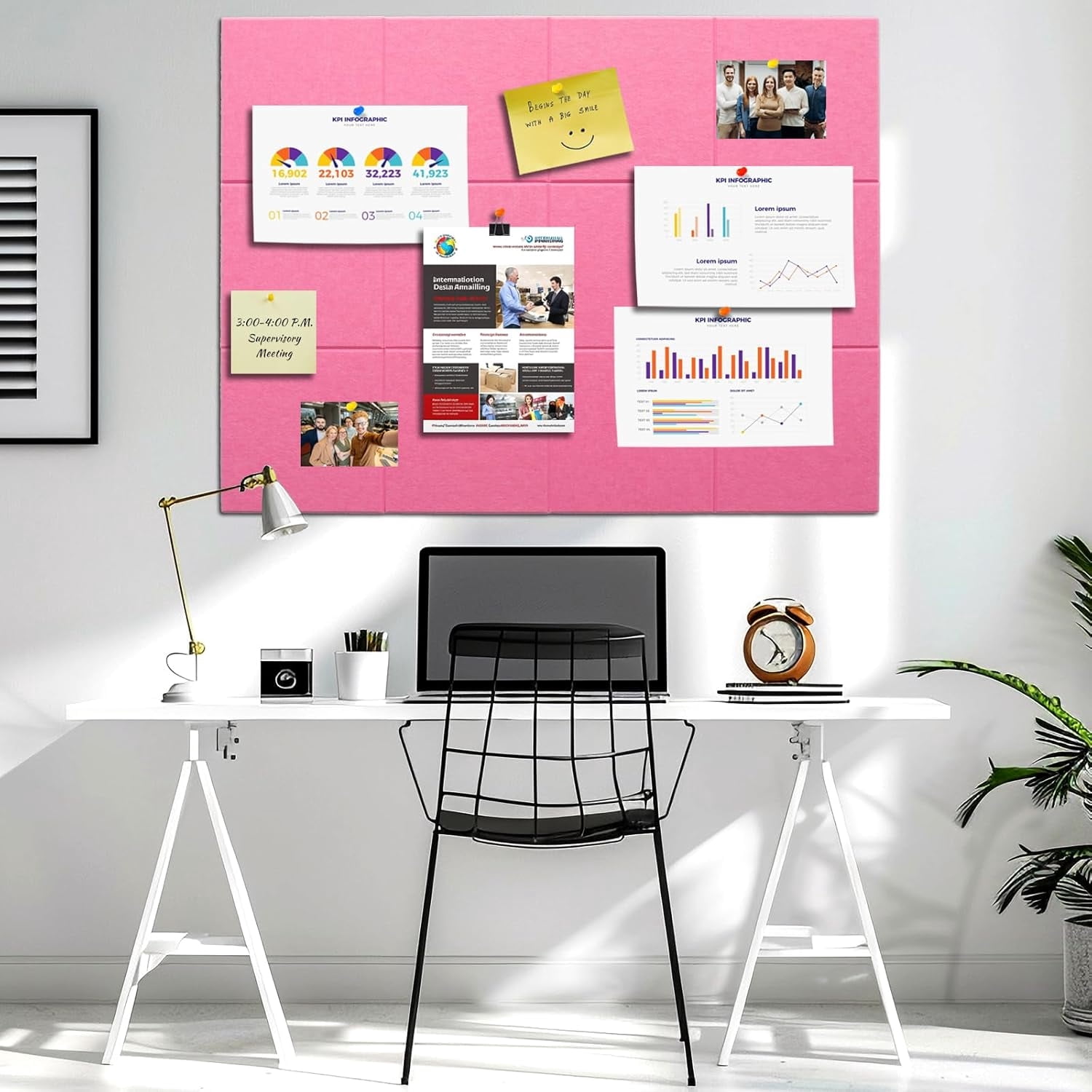 Topboutique Cork Board Alternative 12 Pack 12*12 inch Felt Bulletin Board Felt Wall Tiles Wall Organization Panels Pin Board Tack Board with Self Adhesive Stickers & Pushpins-Safe Removable-Peachblow