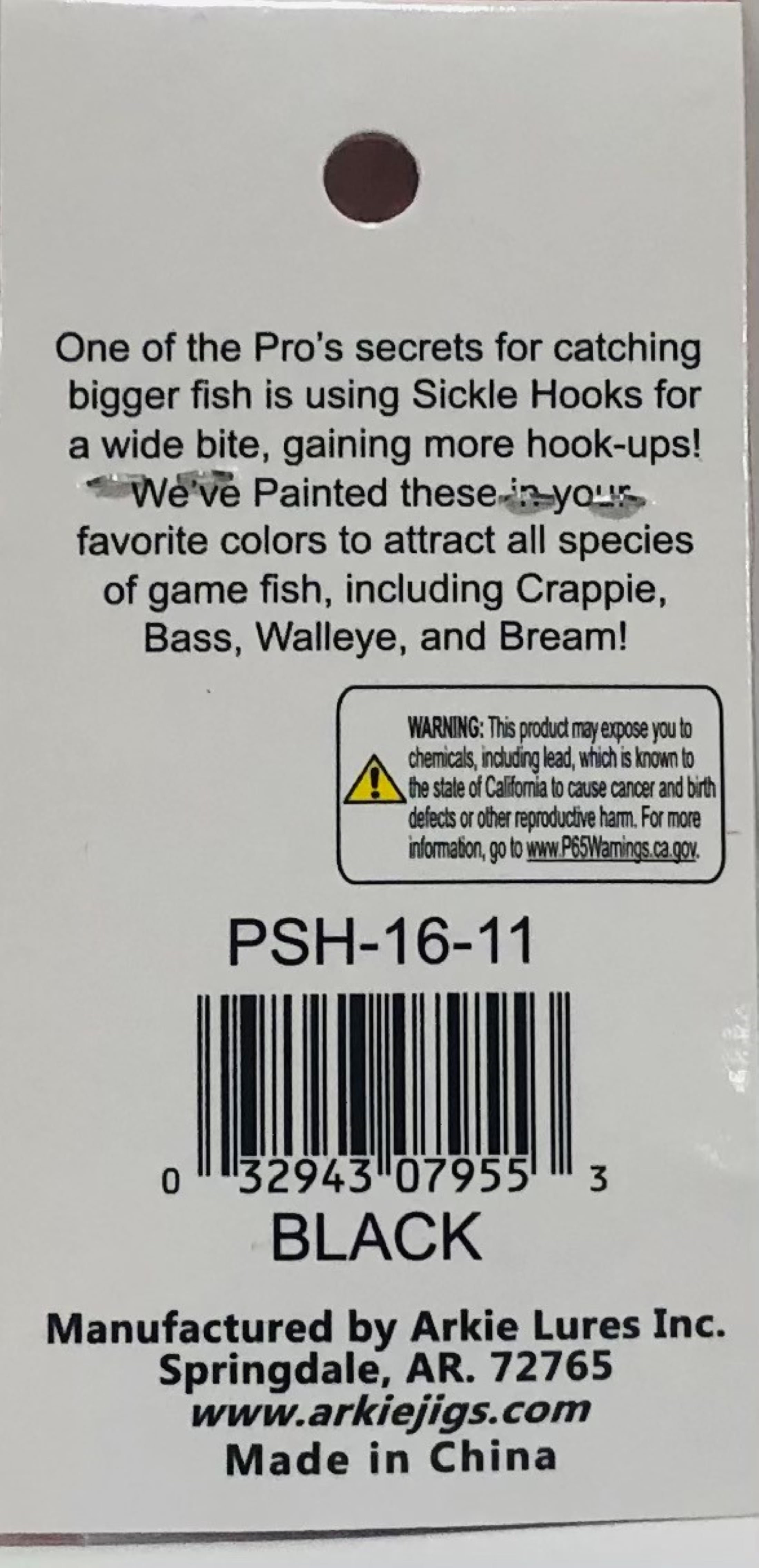 Arkie Lures Pro Model Sickle Hook Jig Head, Color Black, Size 1/16 oz.