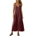 thumbnail image 3 of Women's Cotton Sleeveless Dress Ihhxva Linen Maxi Summer V-Neck Slip Casual Beach Vacation Flowy A-Line Silhouette Lightweight Breathable S-2XL, 3 of 6