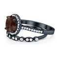 thumbnail image 3 of Natural Chocolate Smoky Quartz Black Tone Silver Size-5 Two Piece Round Half Eternity Band Vintage Style Halo CZ Wedding Set Bridal Engagement Ring 925 Sterling Silver Gifts For Her, 3 of 6