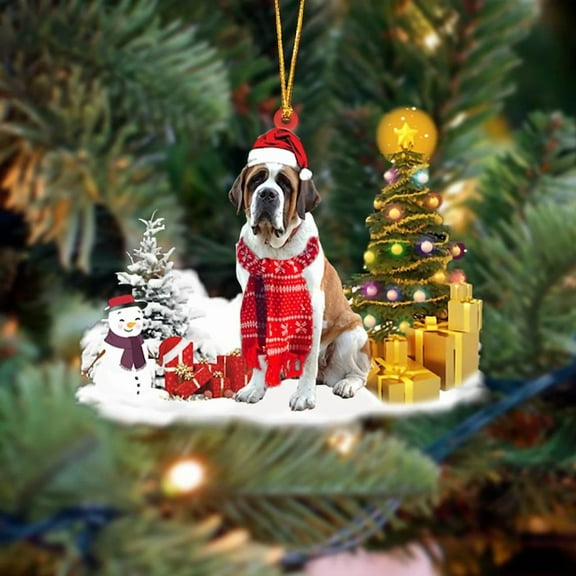 Acrylic 2D FLAT Holiday Tree Decoration Saint Bernard Christmas Ornament LK1109