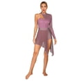 thumbnail image 2 of YiZYiF Womens One Shoulder Lyrical Dance Leotard Sheer Mesh Floral Lace Splice Figure Skating Dress Dusty Pink S, 2 of 7