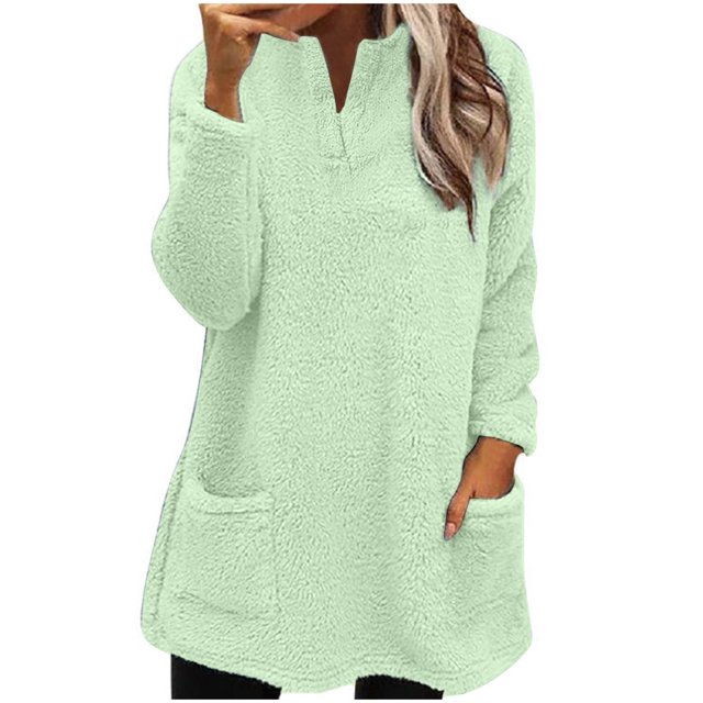 Birdeem Womens Round- Neck and Winter Loose Solid Pocket Warm Long Sleeve Tops