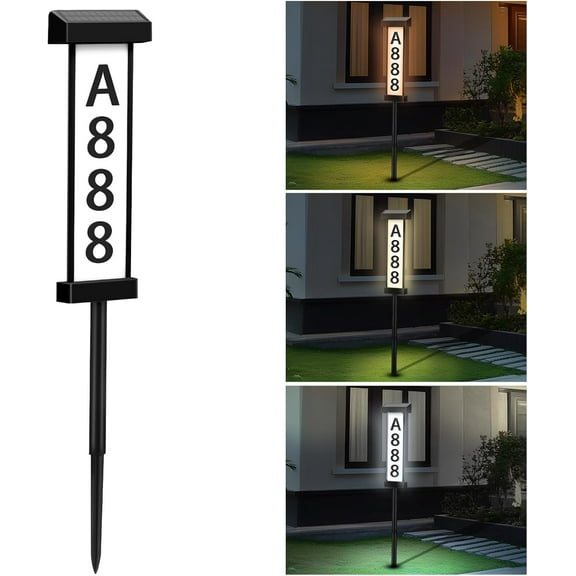 Solar Address Sign Lighted Solar House Numbers for Outside Address Plaques for House Address Sign Numbers for House, Yard, Garden, Waterproof