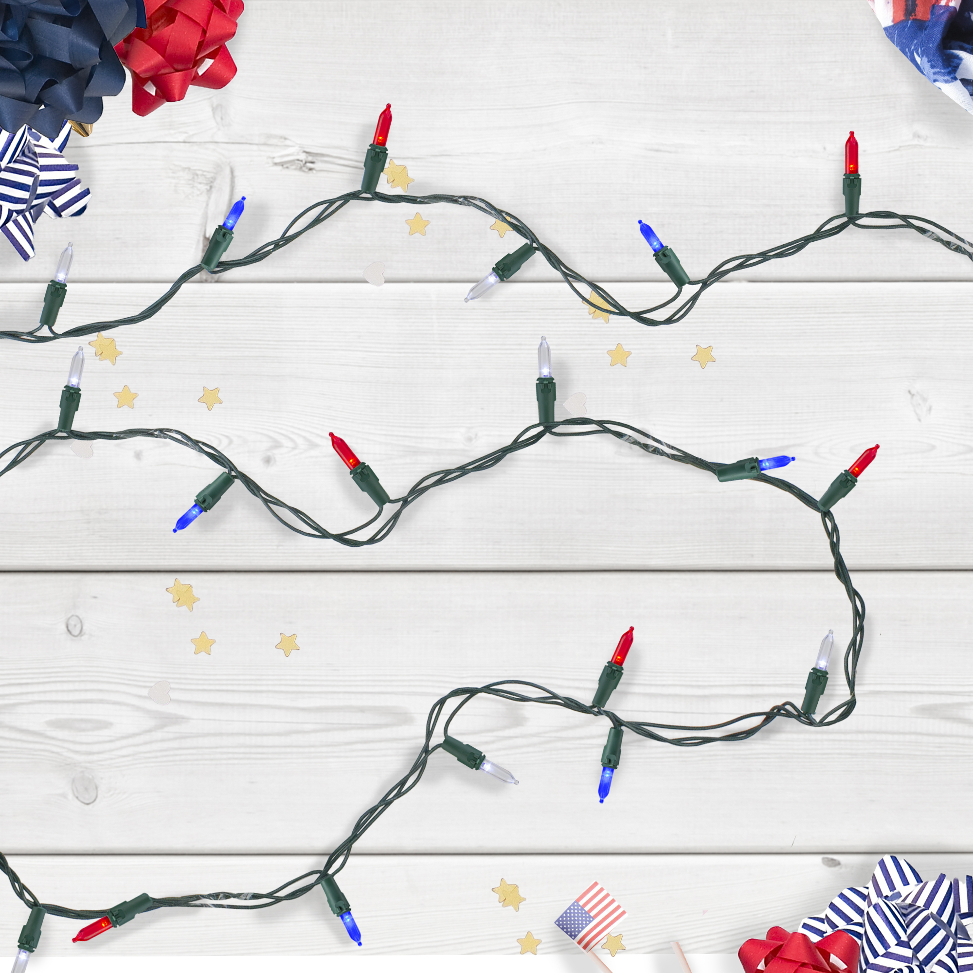 LED Mini Christmas String Lights - Red White and Blue - 32.75' Green Wire - 100ct