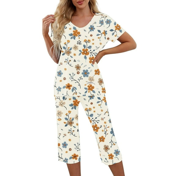 Capri Sets for Women 2 Piece Two Piece Sleepwear Short Sleeve Tie Dye Outfits Graphic Summer Set Womens Pajama Sets