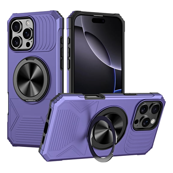 for iPhone 16 Pro Rugged Case with Stand, Secure Ring Holder, Compatible with Mag-Safe, Heavy Duty Shockproof Drop Resistant Hybrid Protection Phone Cover for iPhone 16 Pro, Violet